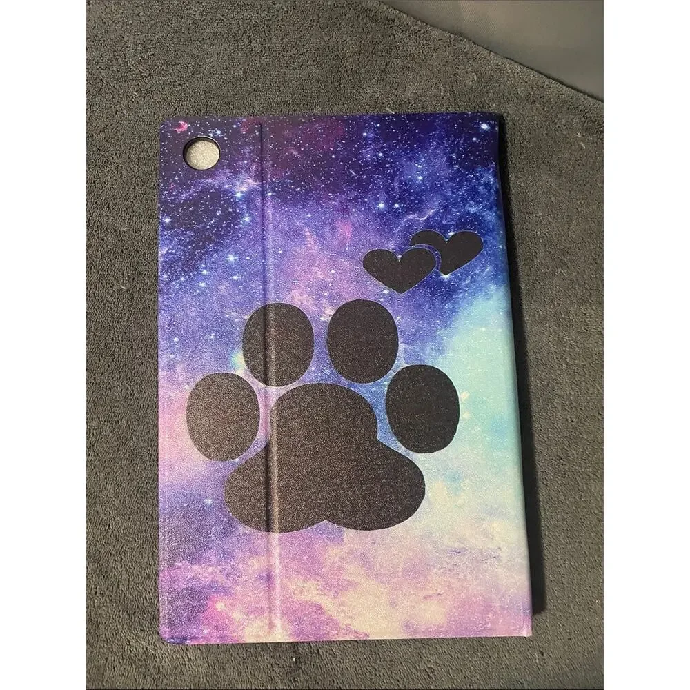 Galaxy Paw Print Tablet Cover - Black Paw on Purple Blue Gradient